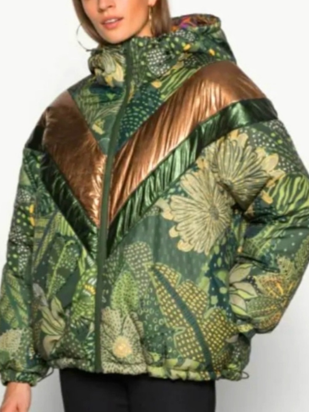 FARM Rio Green Cool Leopard reversible puffer jacket